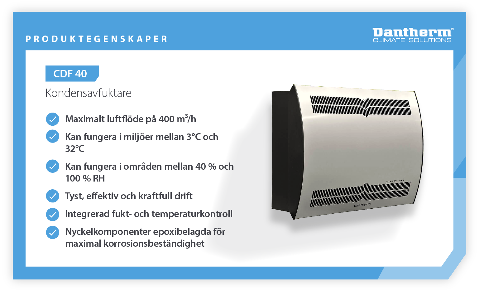Produktvisning - Dantherm CDF 40 kondensavfuktare för kylning av elektronik och datacenter - Infografik