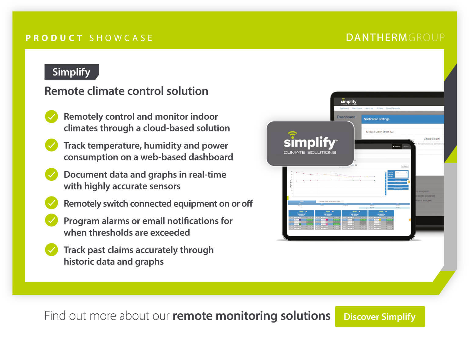 Remote monitoring indoor climate control system product showcase with features
