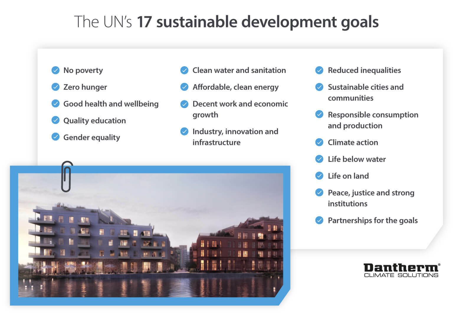 UN17 village sustainable development goals as a feature list - Infographic image