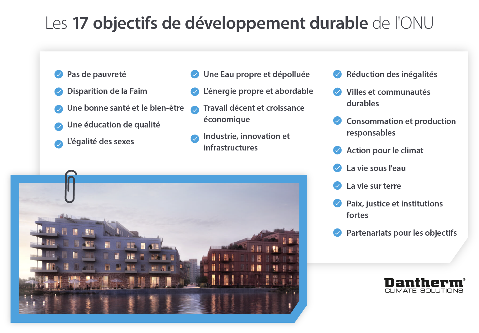 Les objectifs de développement durable du village UN17 comme liste de caractéristiques - Image infographique