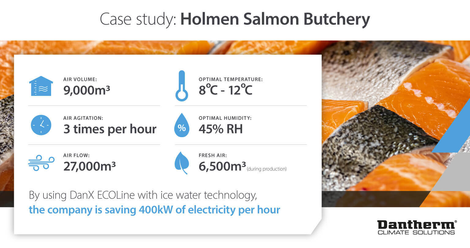 Infographic of a case study on Holmen Salmon Butchery, a fish-processing factory that utilises the DanX CF ECOLine solution