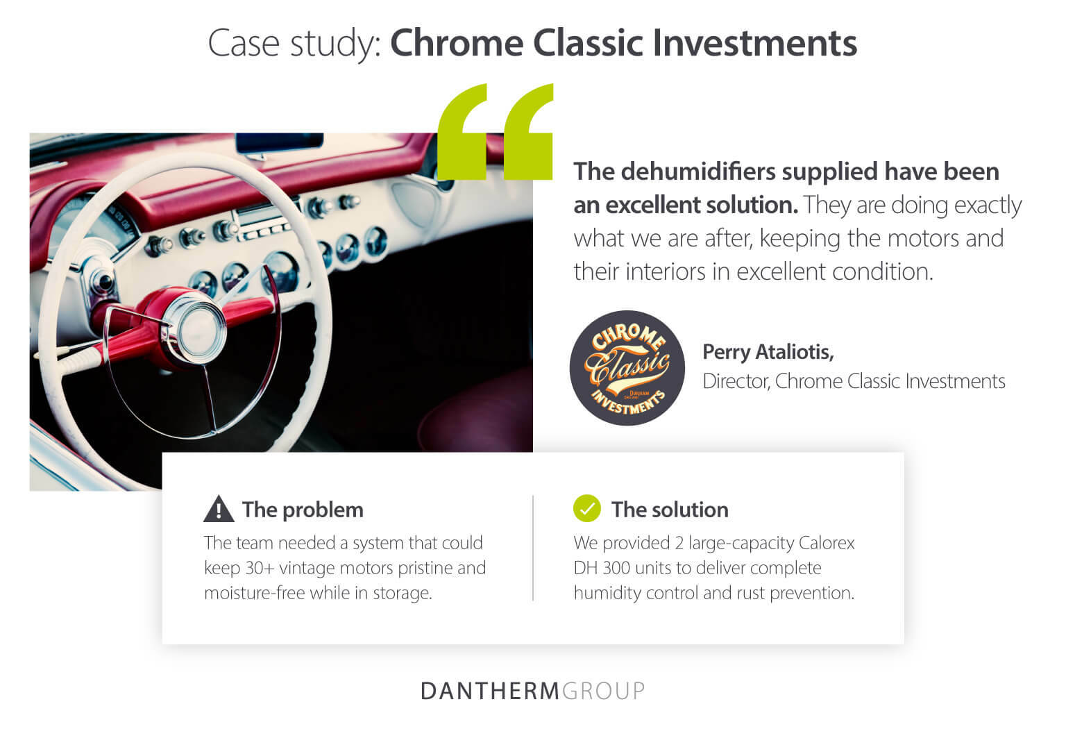 Case study: Chrome Classic Investments using dehumidifiers to keep 30+ classic cars moisture free